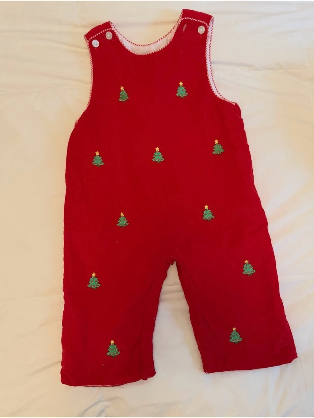 Red Kids Christmas Tree Embroidered Overalls